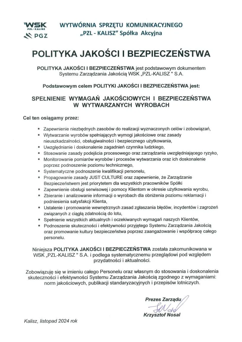 Polityka jakości firmy